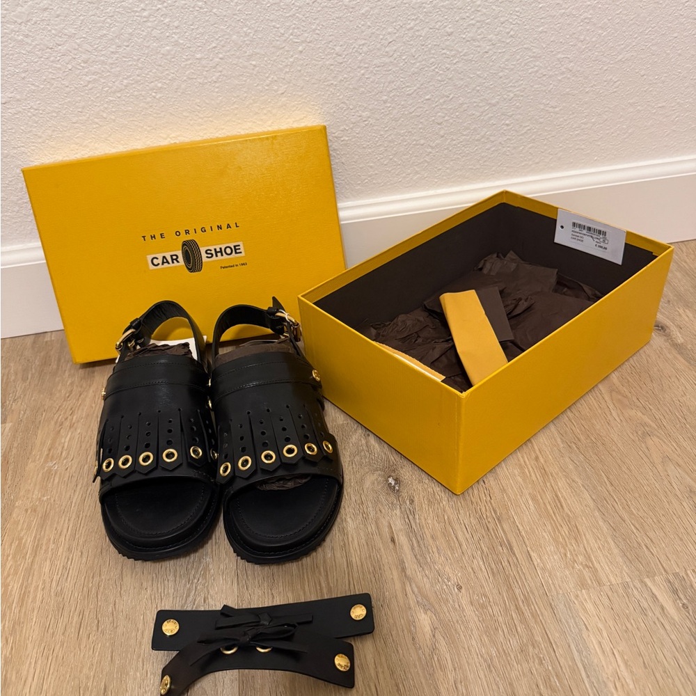 The Original Car Show Black Leather Sandals With Changeable Straps Sz 39 NWB